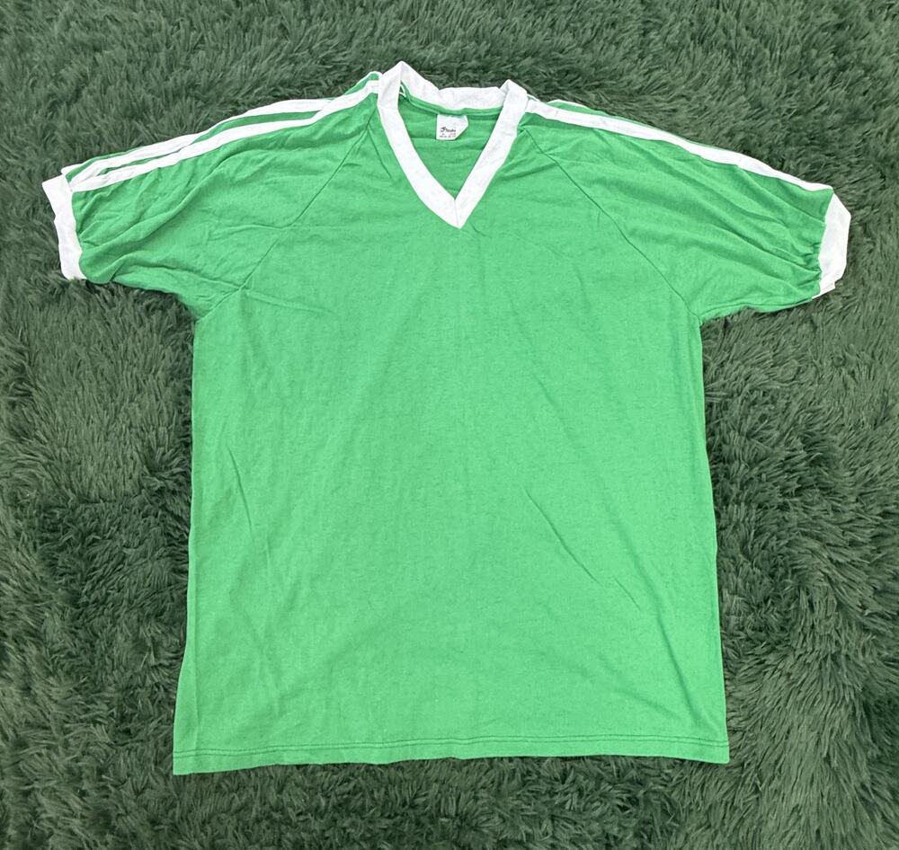 Vintage Stedman Men's XL Green V-Neck T-Shirt 50/50 Poly Cotton Made in USA